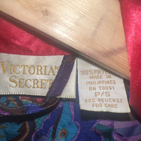 Vtg 90s Victorias Secret Gold Label Robe Dressing Gown Satin Trim Jewel Tone P/S - Picture 3 of 6